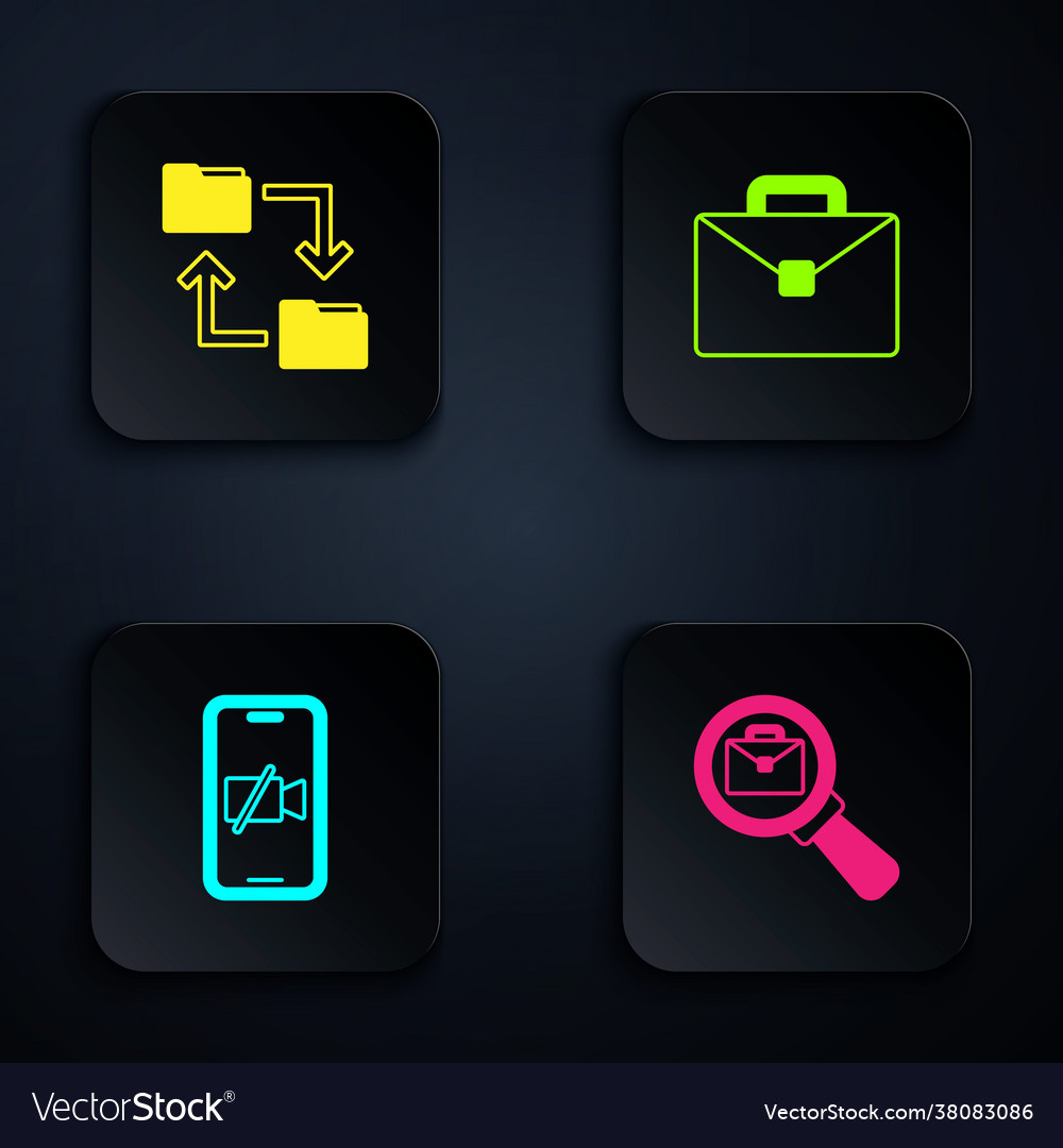 Set magnifying glass with briefcase cloud storage Vector Image