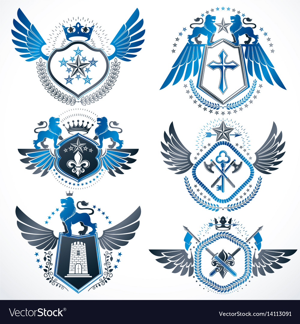 Classy heraldic coat of arms collection Royalty Free Vector