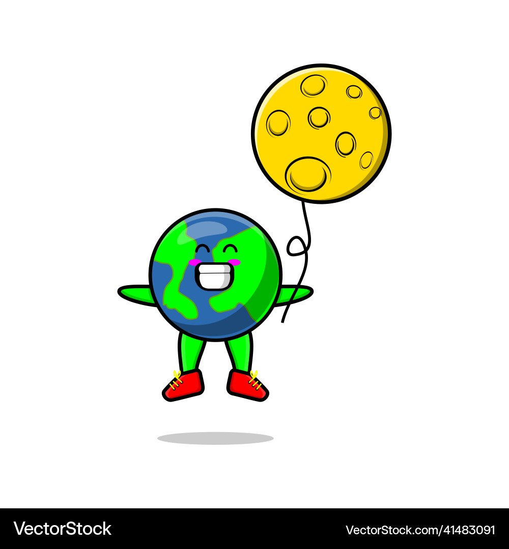 Cute cartoon earth floating moon balloon cartoon Vector Image