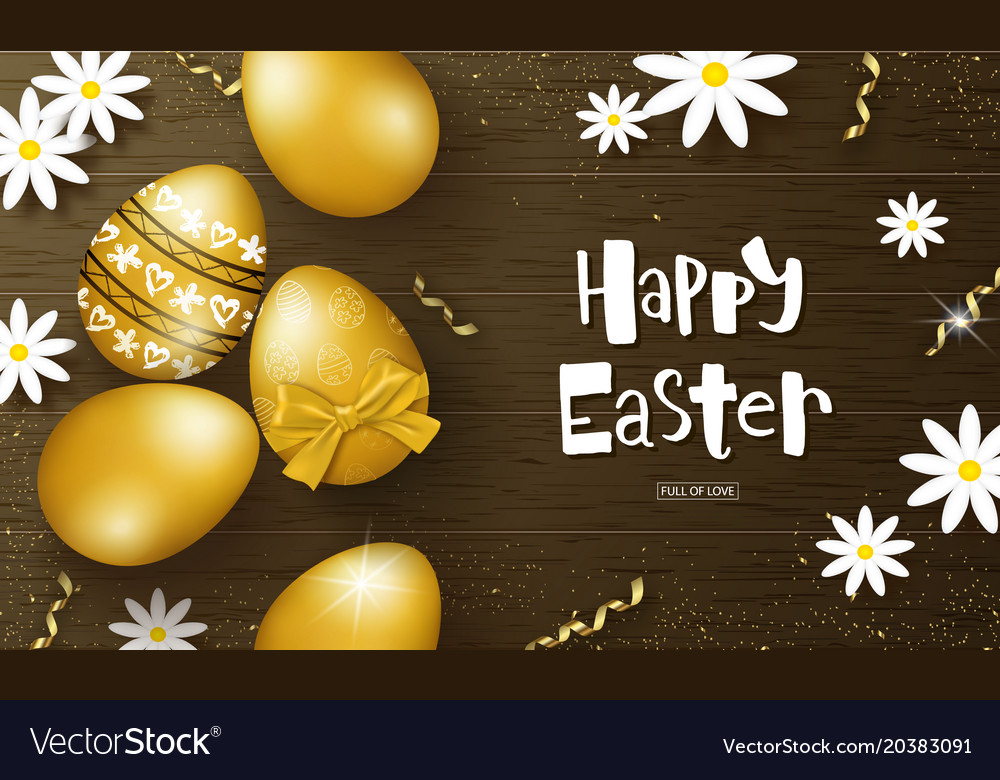 Happy Easter Background With Golden Eggs Vector Image