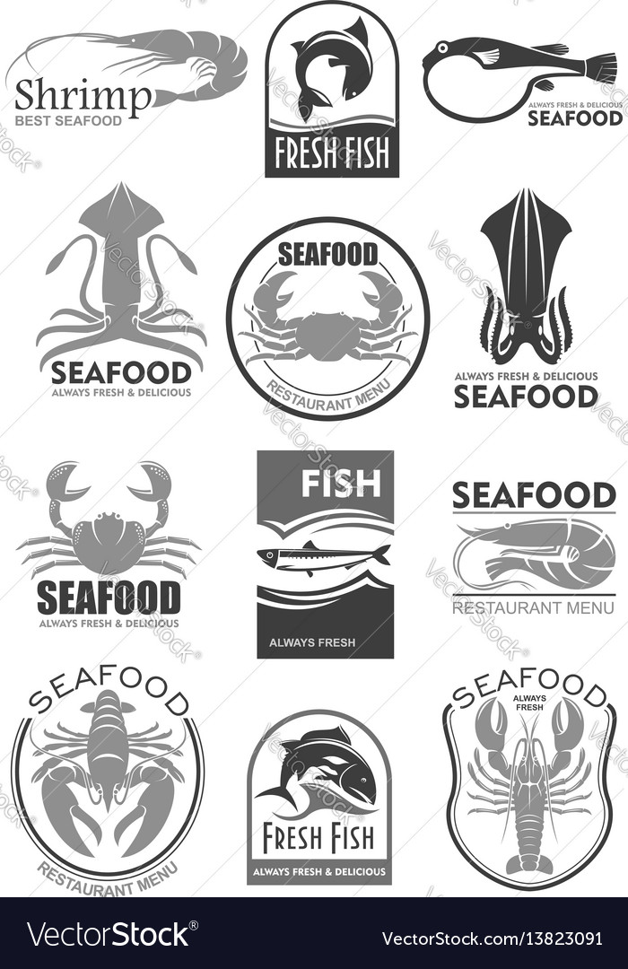 Icons for seafood fish food restaurant menu Vector Image