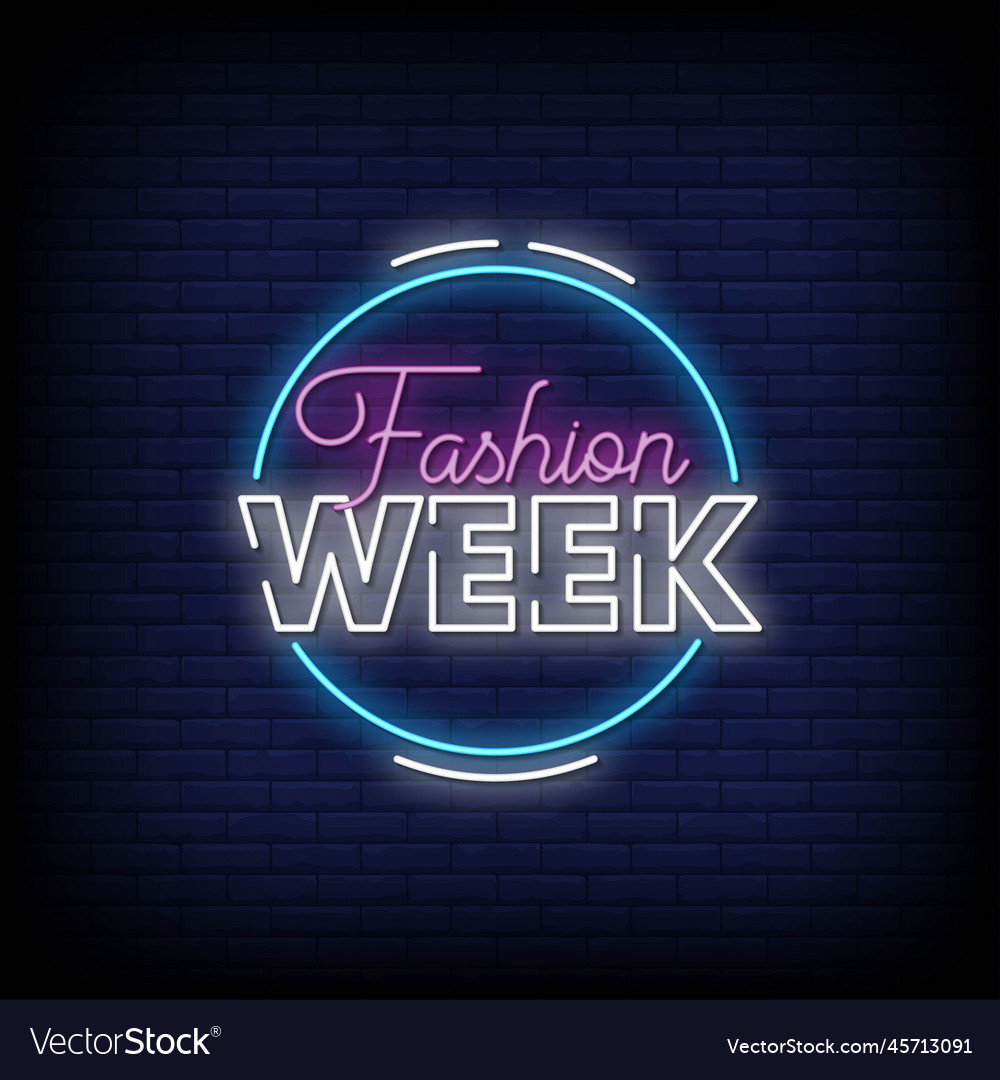 Neon sign fashion week with brick wall background