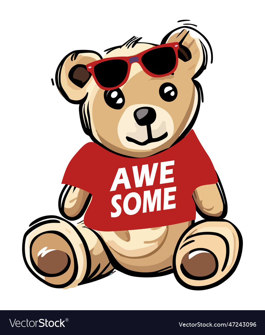 Awesome teddy bear in red sunglasses and t-shirt Vector Image