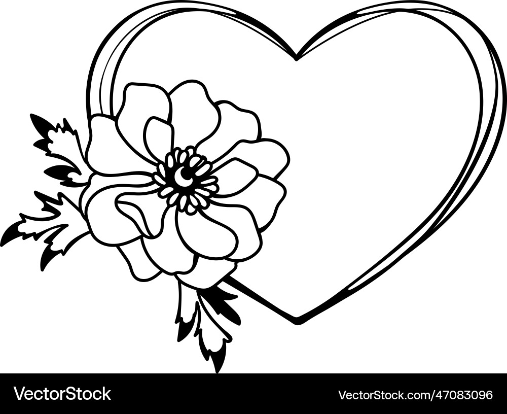 Black and white floral heart frame wreath Vector Image
