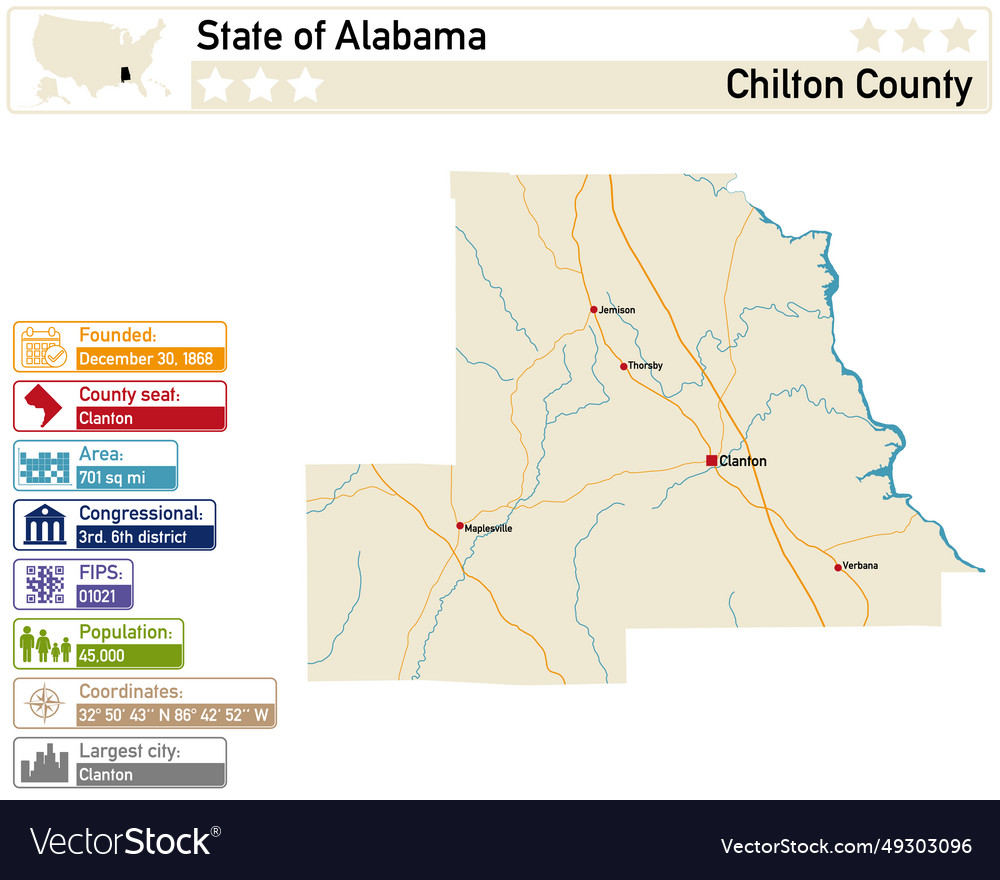 Detailed infographic and map of chilton county Vector Image