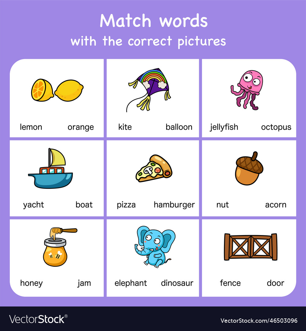 Match words with pictures educational worksheet