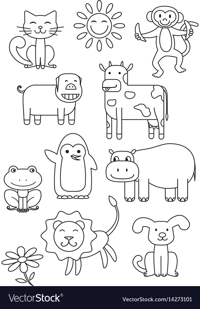 Cartoon animals coloring book Royalty Free Vector Image