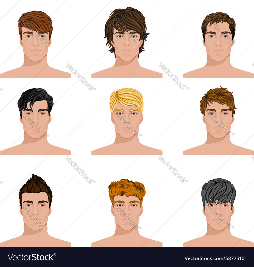 Different hairstyle men faces icons set Royalty Free Vector