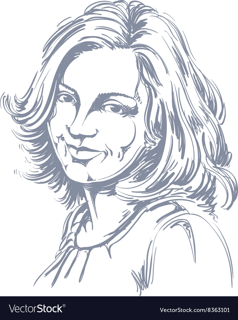 Hand-drawn portrait of white-skin smiling woman Vector Image