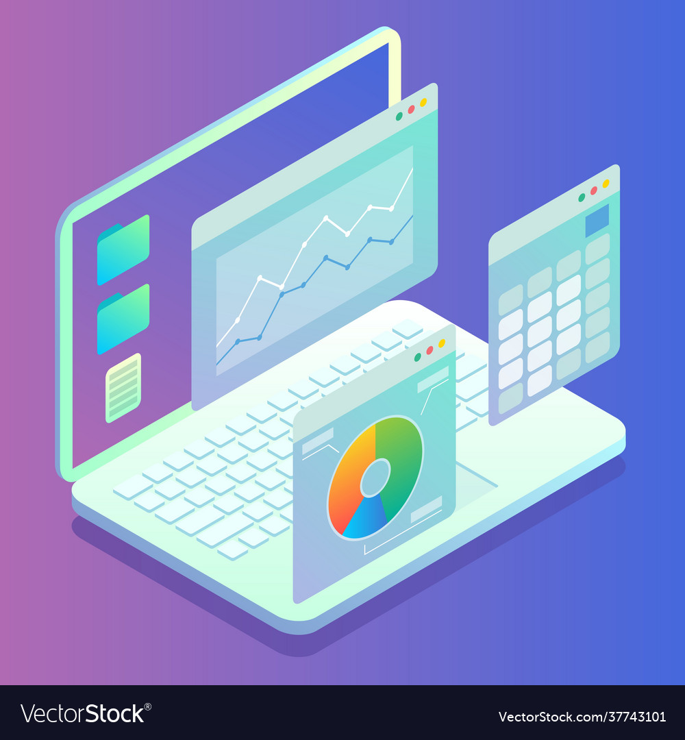 Web Analytics Concept Laptop Computer With Charts Vector Image