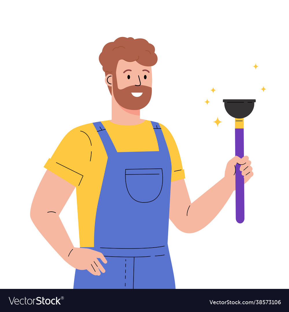 A man in uniform with plunger and rag Royalty Free Vector