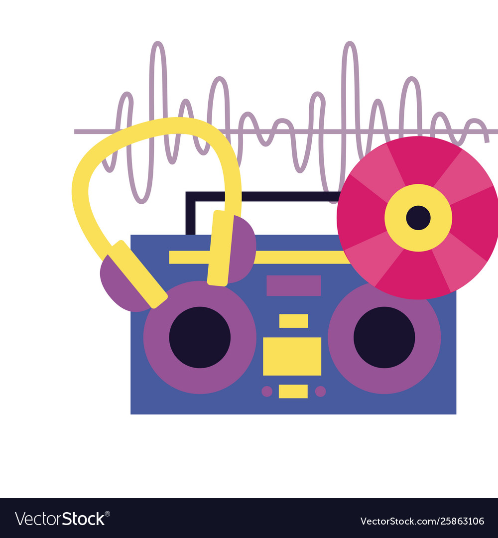 Boombox stereo headphone notes music festival Vector Image