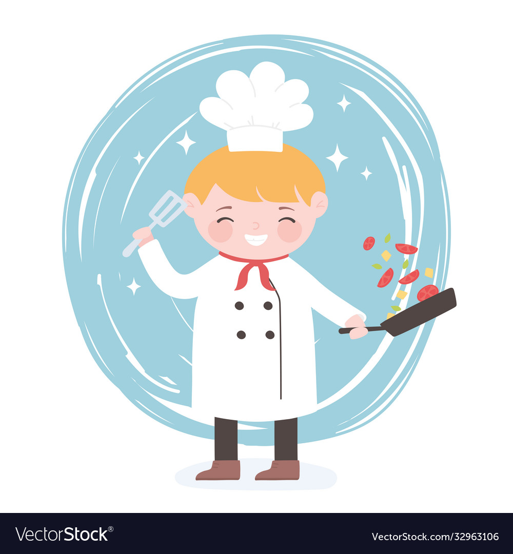 Chef cartoon character with frying pan and spatula