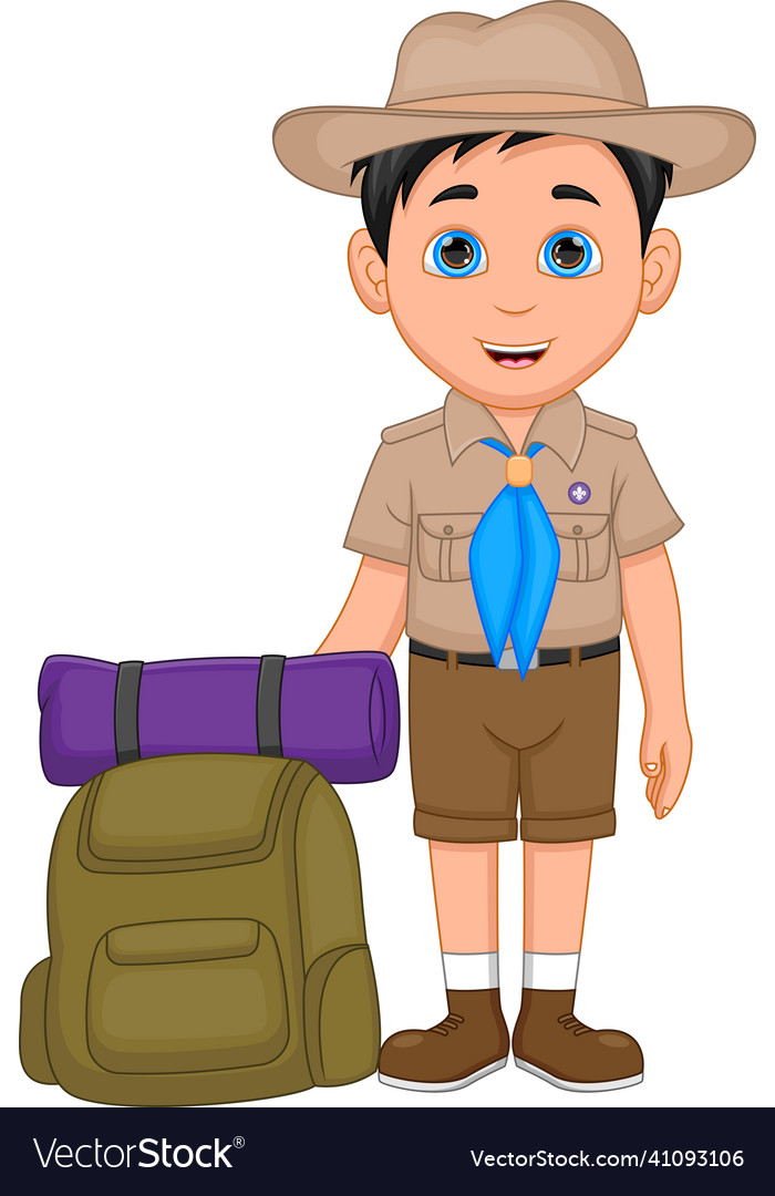 Cute boy scout cartoon on white background