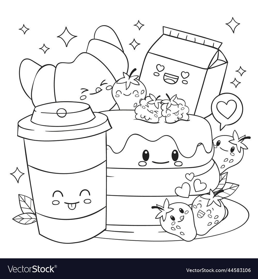 Kawaii Coloring Page Set, Cute Kawaii Coloring Pages For Kids And