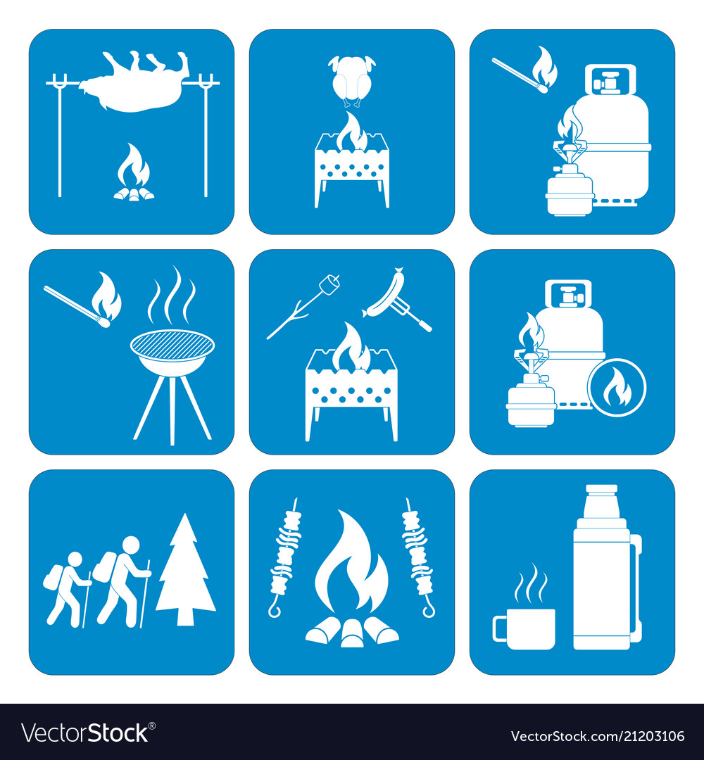 Set of camping equipment icons