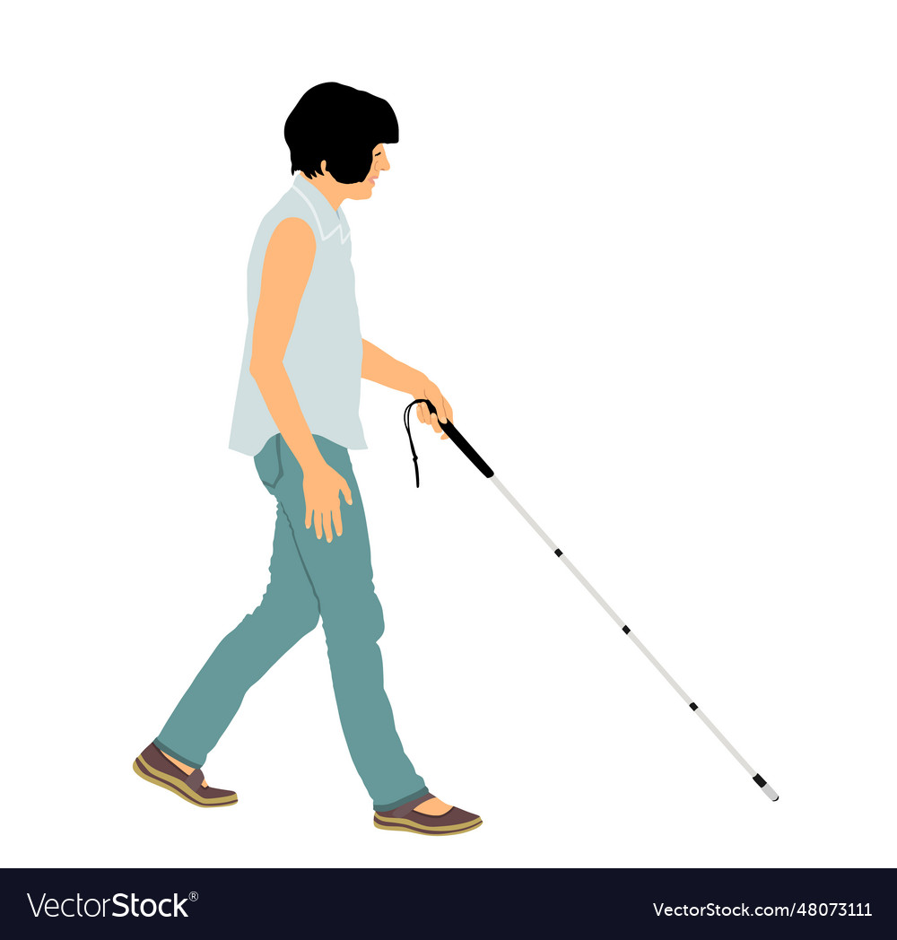 Blind person walking with stick Royalty Free Vector Image