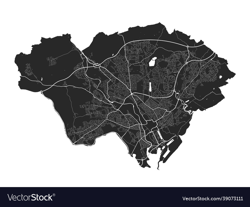 Cardiff map detailed black map of city Royalty Free Vector