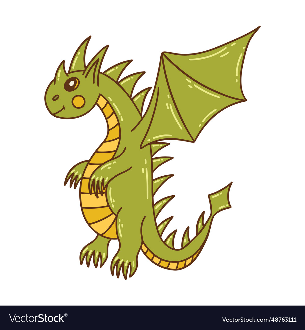 Cute green flying dragon standing animal Vector Image