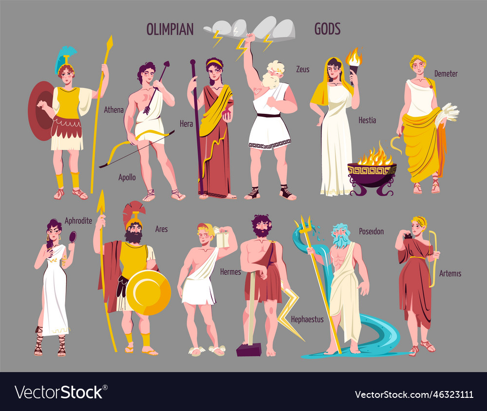 Olympian gods flat icon set Royalty Free Vector Image