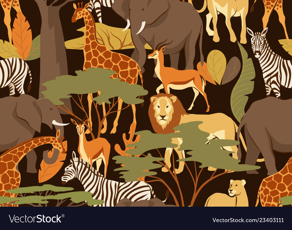Seamless pattern with african savanna animals Vector Image Seamless pattern with african savanna animals Vector Image