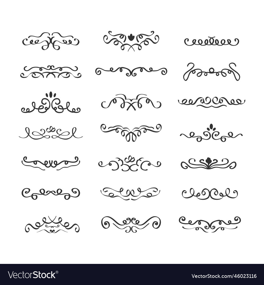 Assorted black line hand drawn swirl dividers set Vector Image