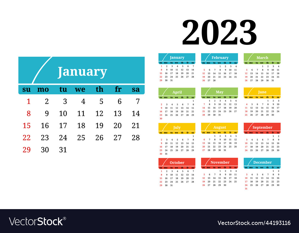 Calendar for 2023 isolated on a white background Vector Image