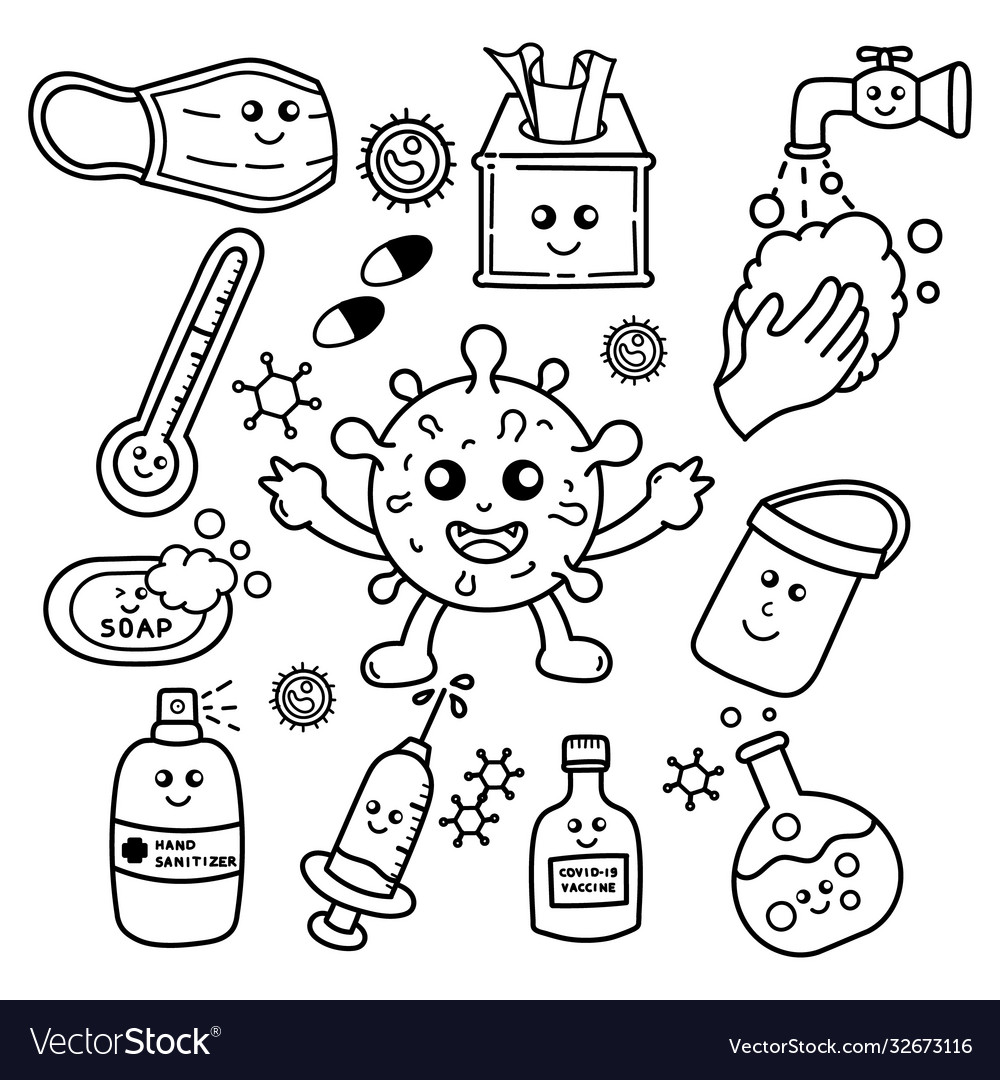 Doodle cute for corona virus Royalty Free Vector Image