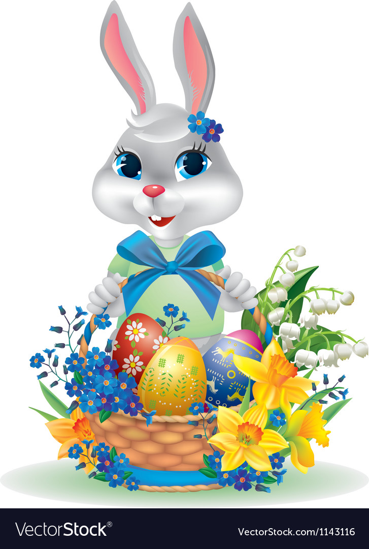 Easter Bunny With Basket Eggs Royalty Free Vector Image