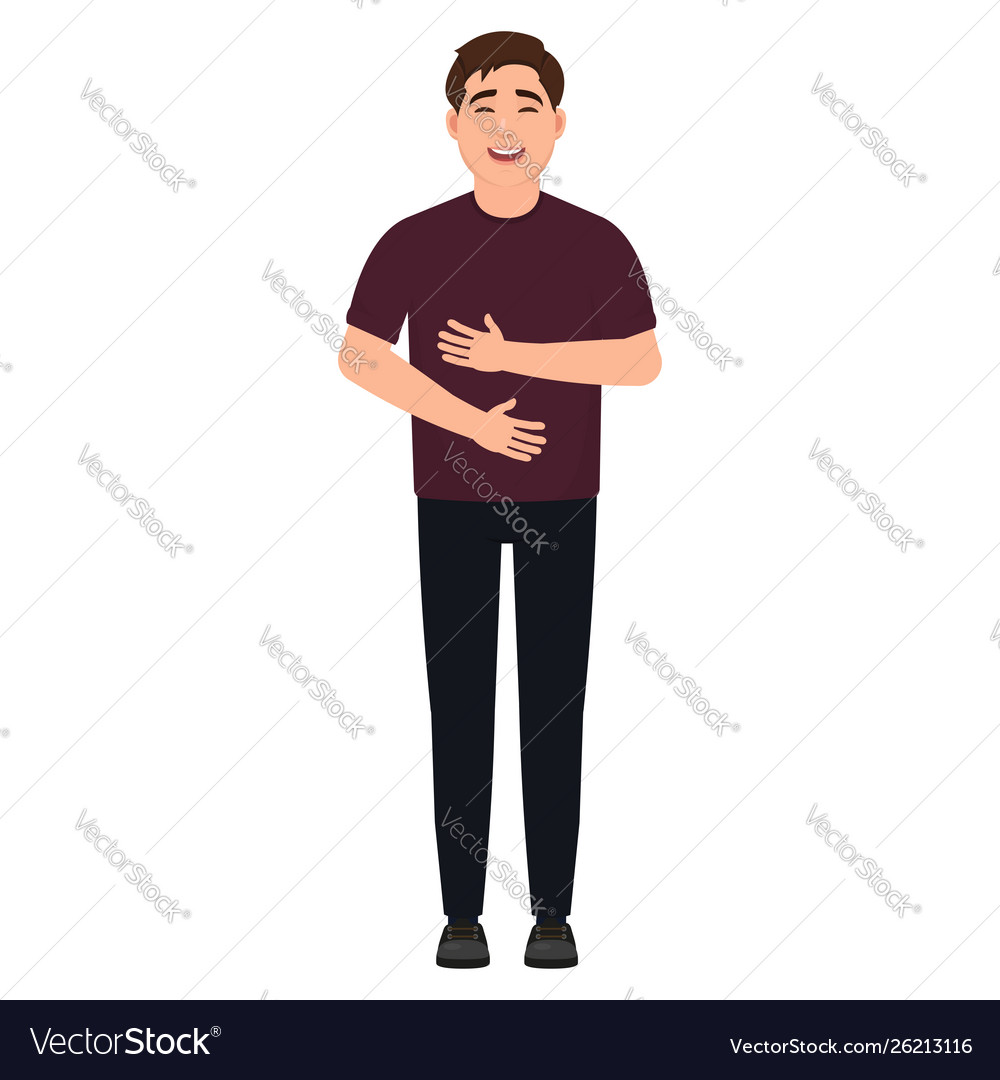 Guy laughs and holds hands on his stomach Vector Image