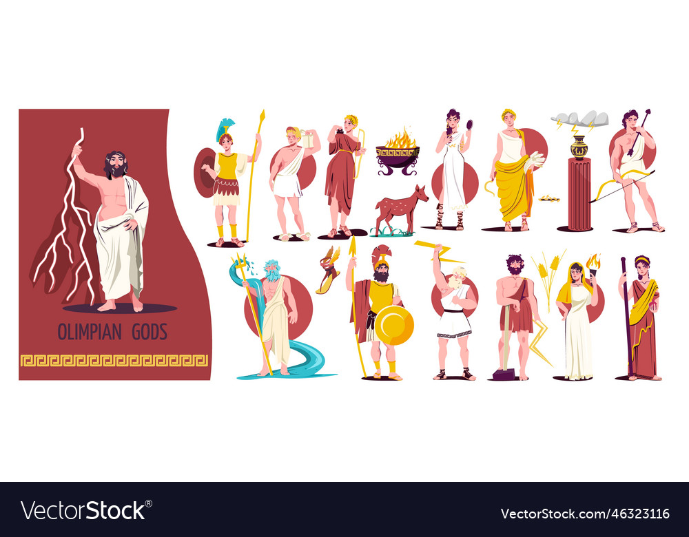 Olympian gods flat icon set Royalty Free Vector Image