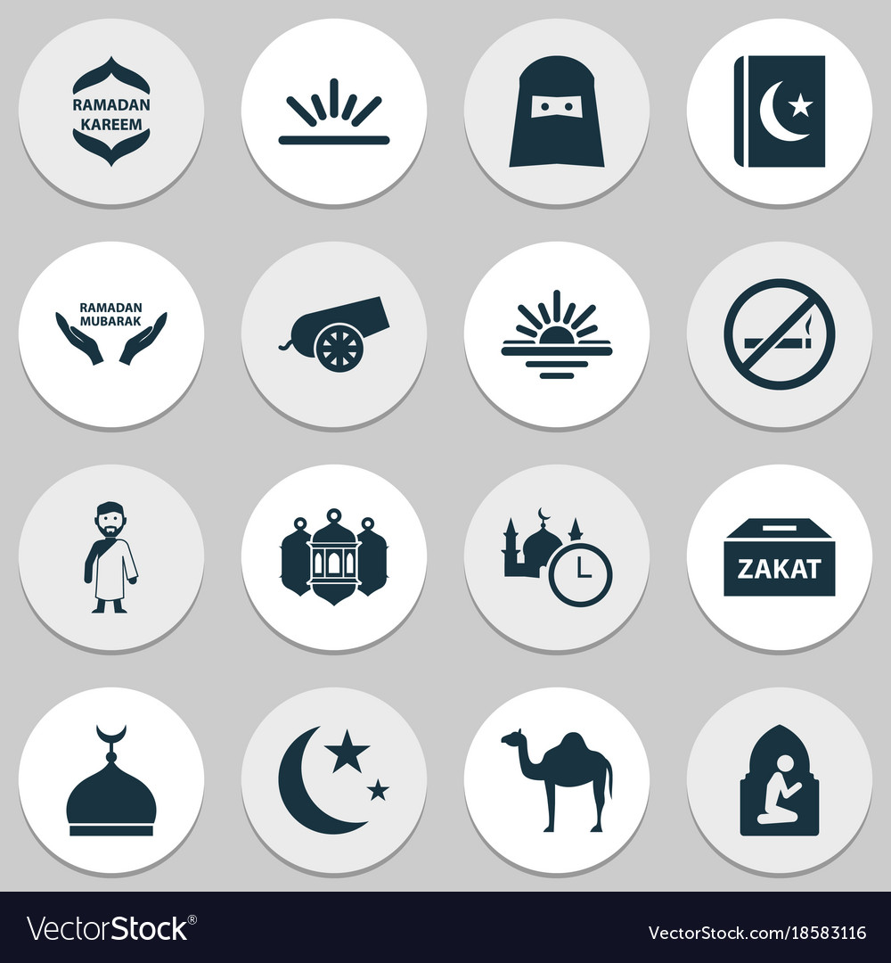 Ramadan icons set includes such as hajj