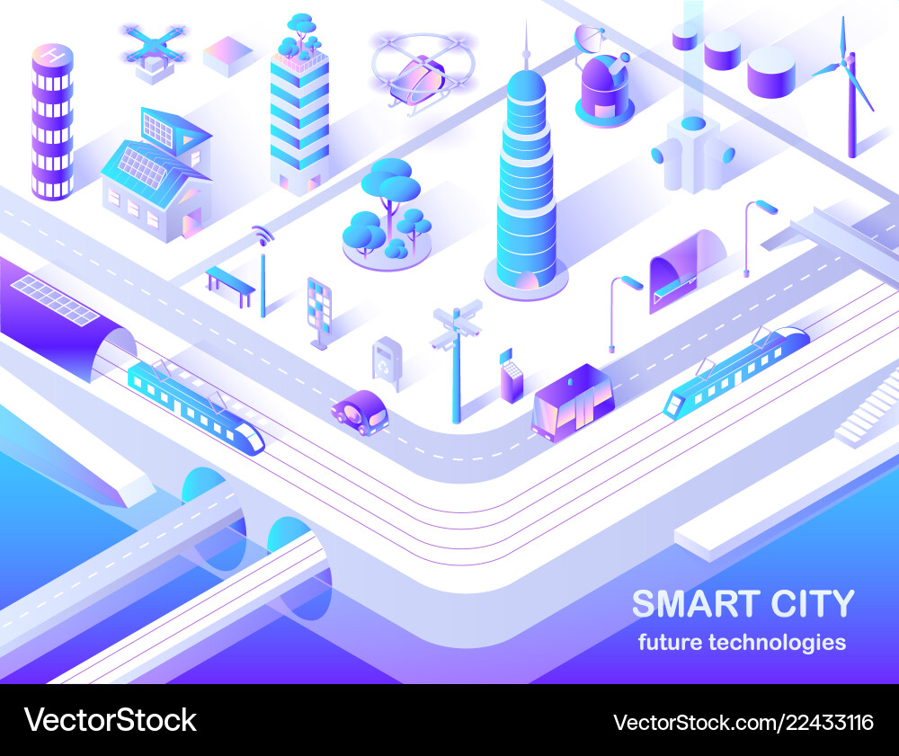 Smart city future technology isometric flowchart Vector Image