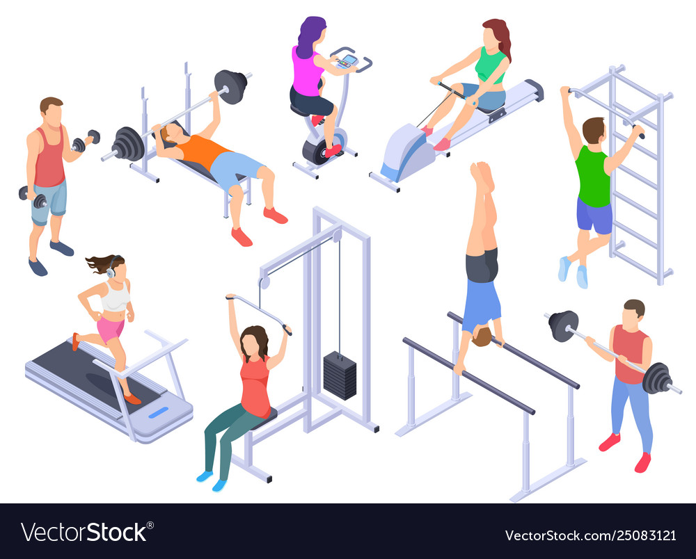 Gym Isometric Fitness People Training Physical Vector Image