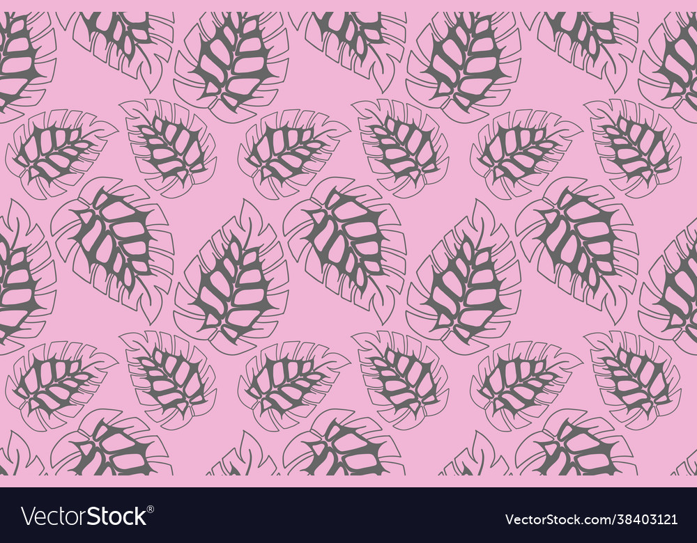 Monstera doodling leaves seamless pattern pink