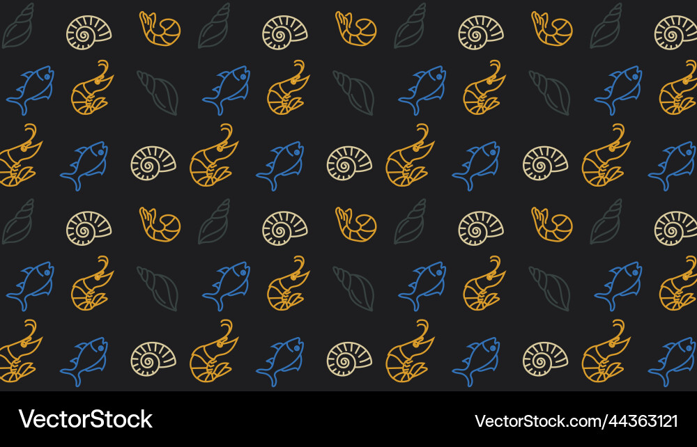 Seamless pattern with shells and fish Royalty Free Vector
