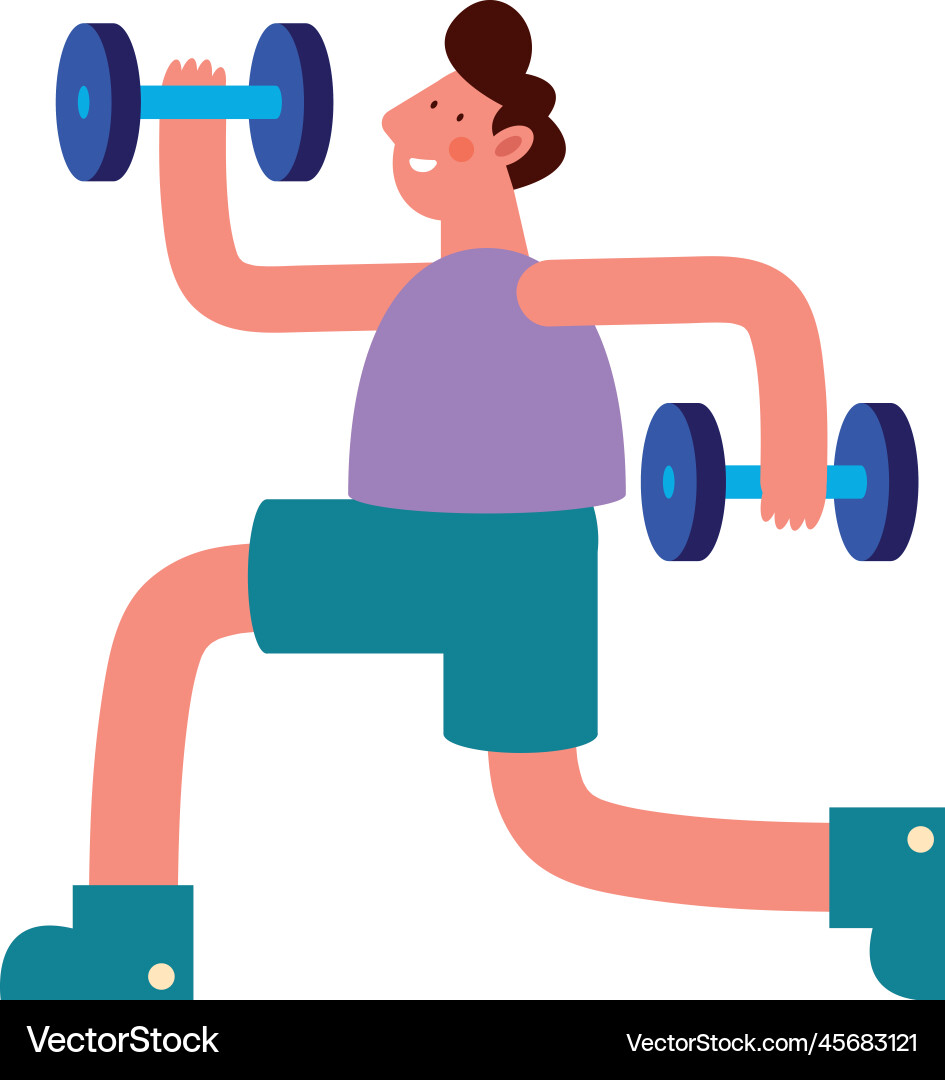 Young man lifting dumbbells Royalty Free Vector Image