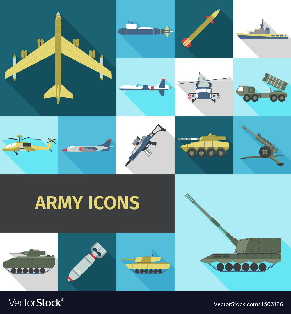 Army icons flat Royalty Free Vector Image - VectorStock