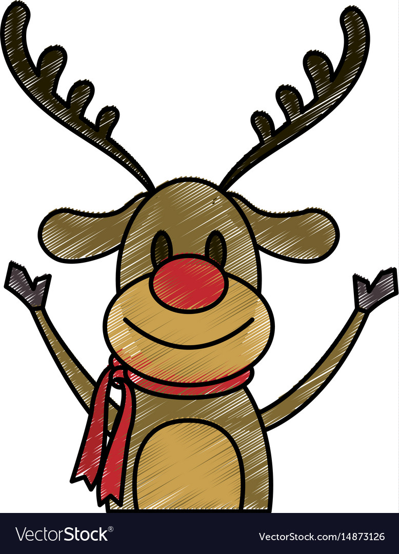 Color Pencil Cartoon Half Body Reindeer With Scarf - Color Pencil Cartoon Half Body Reindeer With Scarf