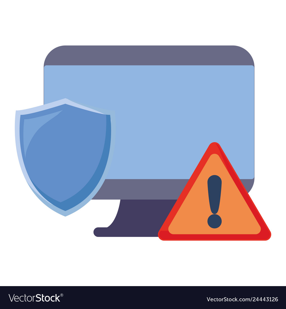 Computer warning shield on white background