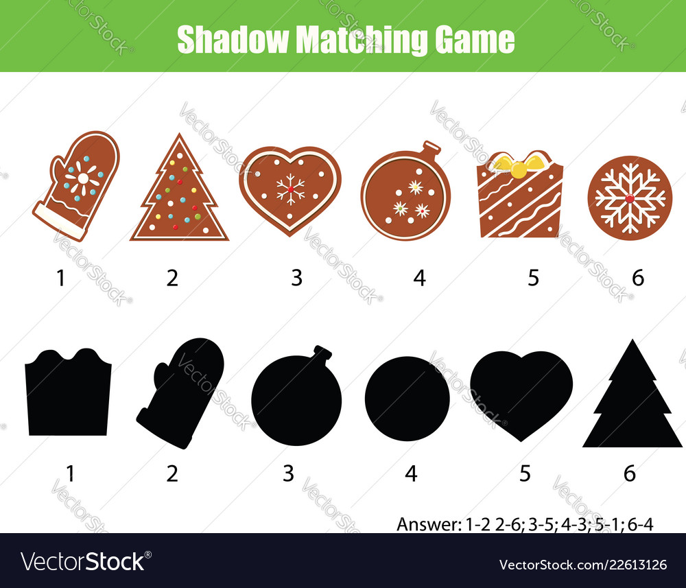 Shadow matching game kids activity with new year