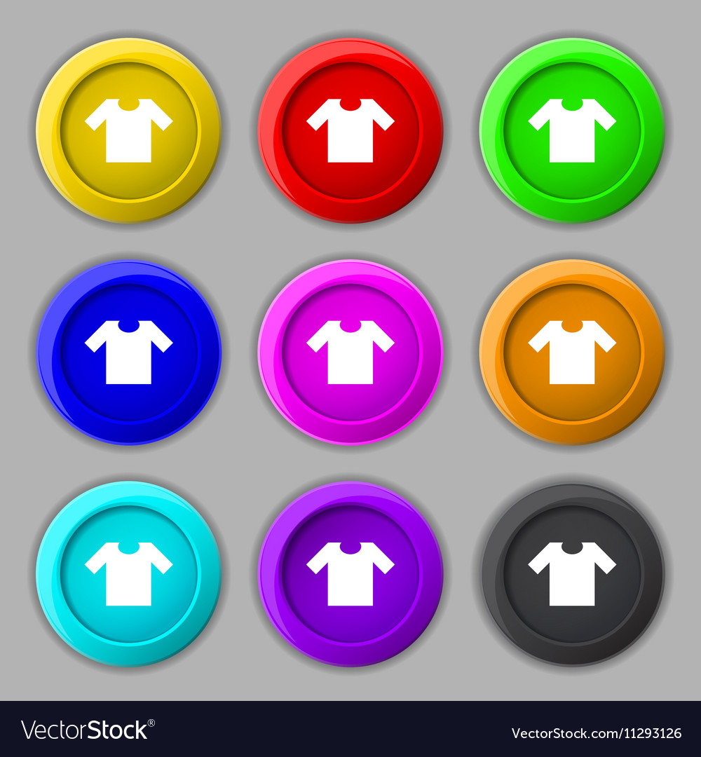 T-shirt icon sign symbol on nine round colourful