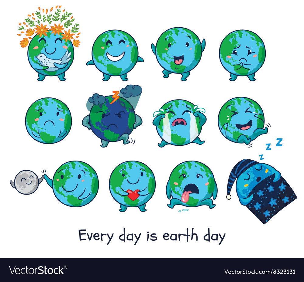 Cute cartoon earth globe with emotions Royalty Free Vector
