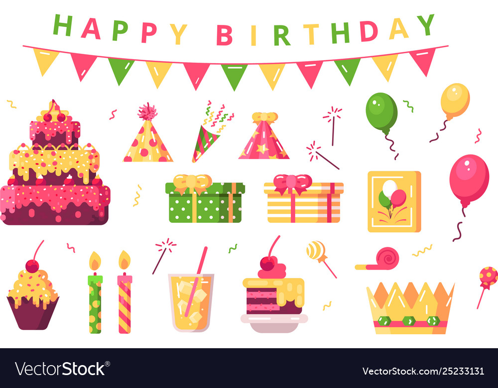 Happy Birthday Symbols Set Royalty Free Vector Image