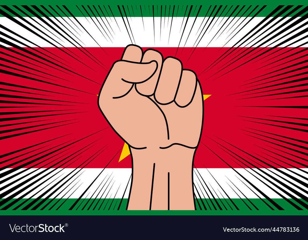 Human fist clenched symbol on flag of suriname Vector Image