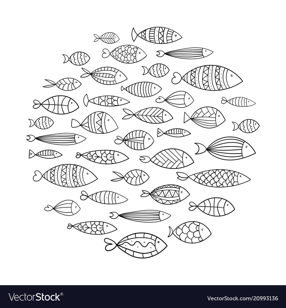 School of fish a group stylized swimming