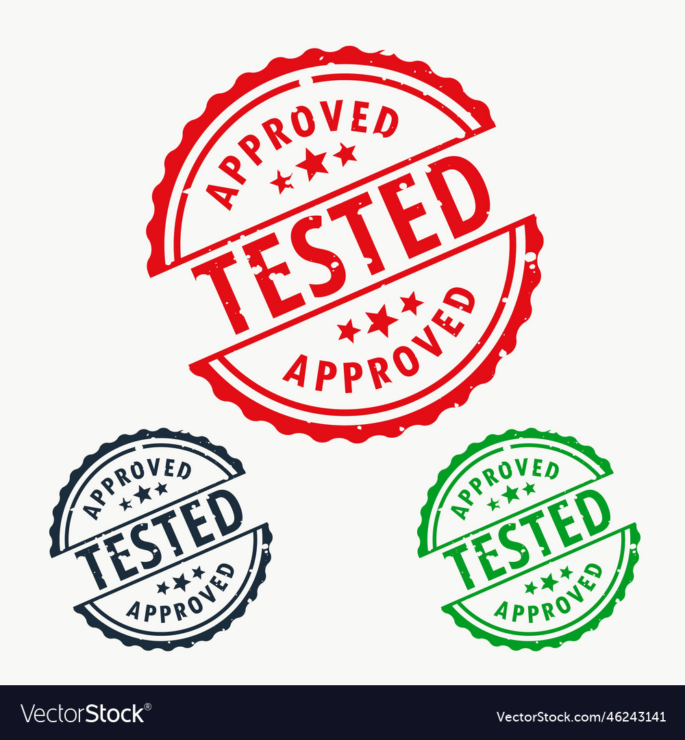 Approved And Tested Stamp Set Royalty Free Vector Image