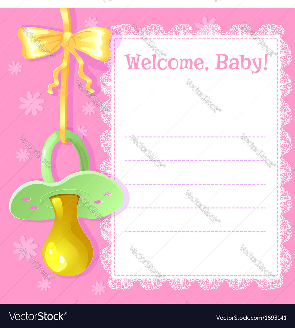 Baby greetings card with pacifier Royalty Free Vector Image