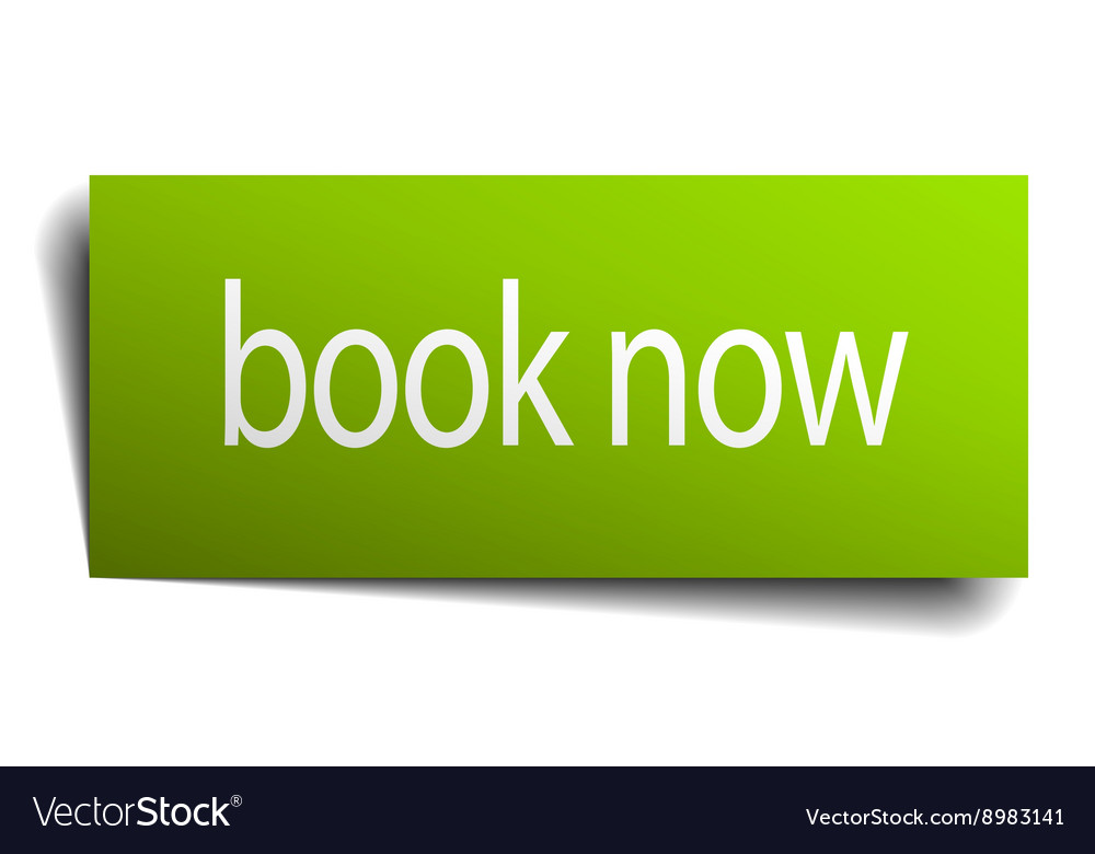 Book now green paper sign on white background Vector Image