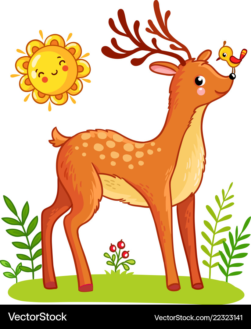 Cute deer stands on the meadow Royalty Free Vector Image